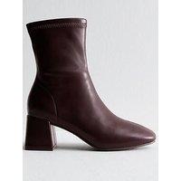 New Look Faux Leather Block Heel Ankle Boots - Dark Burgundy Red
