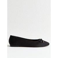 New Look Grosgrain Bow Embellished Ballerina Flats - Black