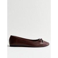 New Look Grosgrain Bow Embellished Ballerina Flats - Brown
