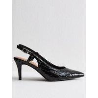 New Look Wide Fit Faux Leather Slingback Court Shoes - Black