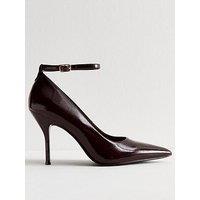 New Look Dark Brown Patent Faux Leather Ankle Strap Court Shoes