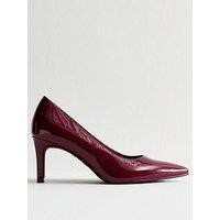New Look Faux Patent Leather Heeled Court Shoes - Dark Burgundy