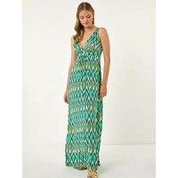 Roman Geometric V-Neck Maxi Dress - Green