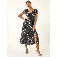 Roman Spot Print Sweetheart Midi Dress - Black