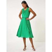 Roman Spotted Cowl Neck Dress - Green