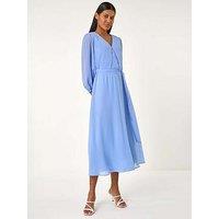 Roman Chiffon V-Neck Midi Dress - Blue