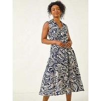 Roman Petite Abstract Midi Shirt Dress - Navy