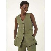 Roman Longline Button Waistcoat Jacket - Khaki
