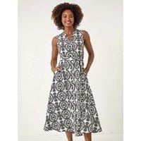 Roman Circle Print Shirt Dress - Black