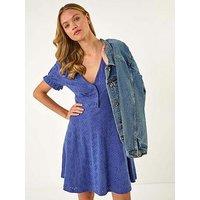 Roman Broderie Cotton Stretch Frill Dress - Denim