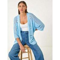Roman Pointelle Heart Knit Cardigan - Light Blue