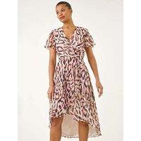 Roman Leopard Ruffle Front Dress - Brown