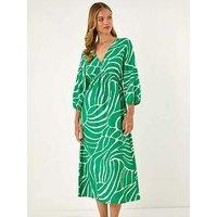 Roman Abstract Geometric Midi Dress - Green