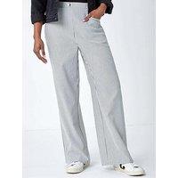Roman Stripe Wide Leg Stretch Trousers - Black