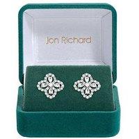 Jon Richard Rhodium Plated And Cubic Zirconia Clover Stud Earrings - Gift Box