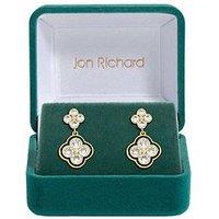 Jon Richard 14K Gold Plated Jet And Crystal Clover Earrings - Gift Box
