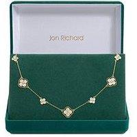 Jon Richard 14K Gold Plated Jet And Crystal Clover Necklace - Gift Box