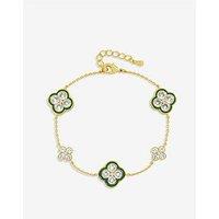 Jon Richard 14K Gold Plated Pave And Emerald Clover Bracelet