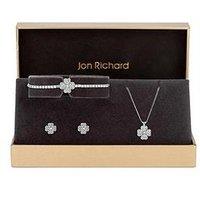Jon Richard Silver Plated And Pave Clover Trio Set - Gift Box