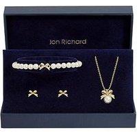 Jon Richard Gold Plated Pearl And Crystal Bow Trio Set - Gift Box