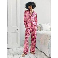 Chelsea Peers Christmas Long Printed Pyjama Set - Pink Stripe