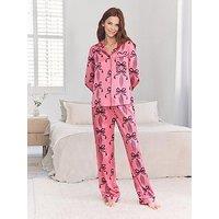 Chelsea Peers Classic Long Button Up Pyjama Set In Satin - Pink