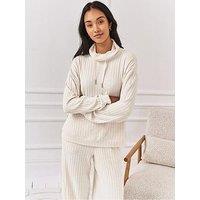 Chelsea Peers Ribbed Knit High Neck Sweatshirt - Off White
