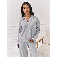 Chelsea Peers Collared V Neck Jumper In Snit - Grey