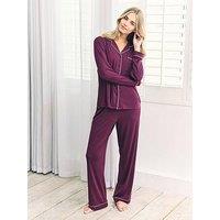 Chelsea Peers Long Button Up Set In Lenzing Modal - Burgundy