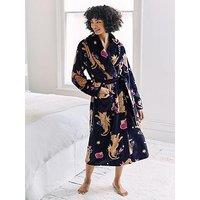 Chelsea Peers Shaul Maxi Dressing Gown In Sealskin Fleece - Navy