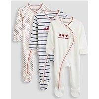 The Very Collection Heart Print Cross Front 3 Pack Sleepsuits - Red
