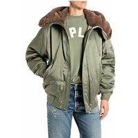 Replay Short Fur Hooded Bomber - Green