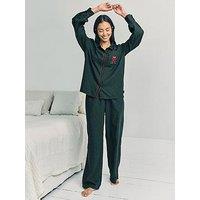 Chelsea Peers Button Down Shirt And Straight Leg Bottoms Pyjama Set - Green