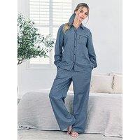 Chelsea Peers Button Down Shirt And Slouchy Straight Leg Bottoms In Brushed Woven Cotton+Scrunchy - Navy