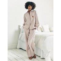 Chelsea Peers Button Down Shirt And Straight Leg Bottoms Pyjama Set - Beige