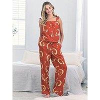 Chelsea Peers Tie Strap Button Down Cami With Tie Split Straight Leg Trousers - Orange