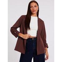 Quiz Brown Ruched Sleeve Blazer