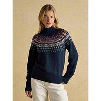 Joules Fairisle High Neck Cotton Rich Jumper - Navy