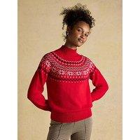 Joules Fairisle High Neck Cotton Rich Jumper - Red