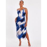 Quiz Petite Blue Satin Marble Midaxi Dress