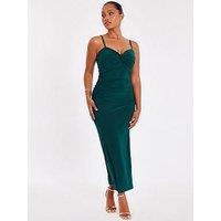 Quiz Petite Bottle Green Knot Detail Midaxi Dress