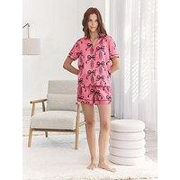 Chelsea Peers V Neck Button Up Short Pyjama Set In Satin - Pink
