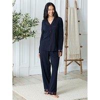 Chelsea Peers Classic Long Button Up Set - Navy