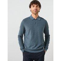 Mango Ten Cotton Pique Long Sleeve Knitted Polo Shirt - Blue