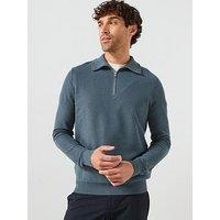 Mango Ten Cotton Pique 1/4 Zip Knitted Jumper - Blue