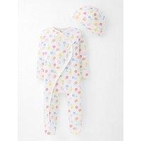 The Very Collection Floral Print Sleepsuit & Hat Set - White