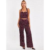 Quiz Dark Red Polka Dot Trousers