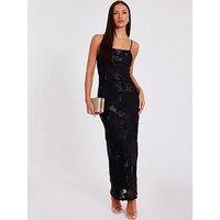 Quiz Black Floral Applique Midaxi Dress