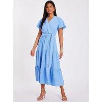 Quiz Blue Dobby Tiered Midi Dress