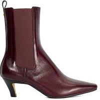 Dune London Odele Chiselled Toe Leather Ankle Boots - Dark Red